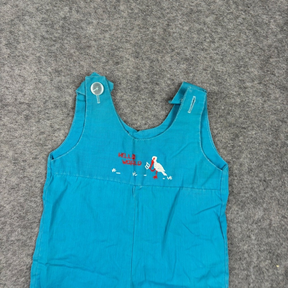 Romper Baby Teal Blue Hello World Stork Embroidery Vintage Surf Preppy 80s 90s - Picture 4 of 10